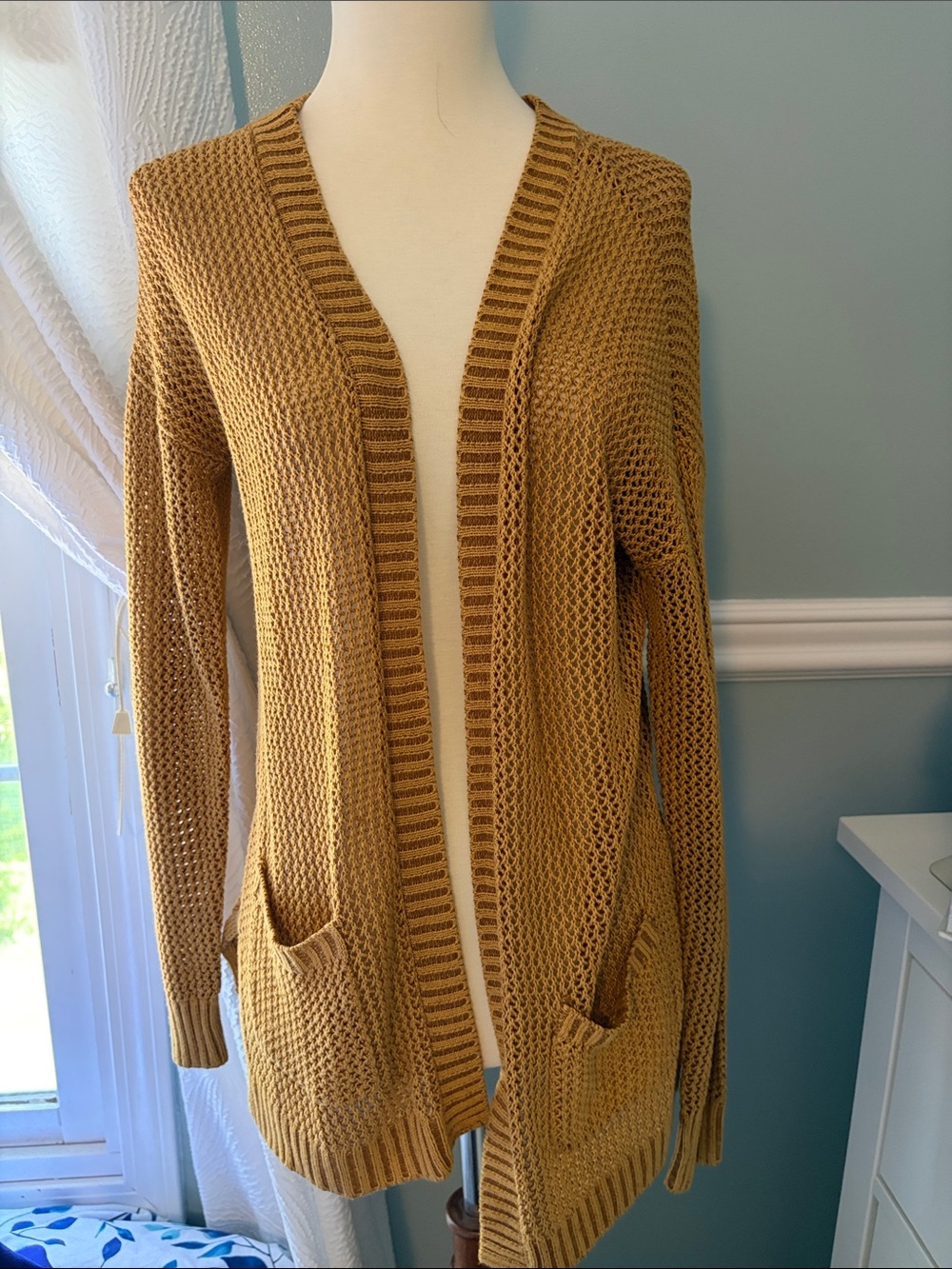 Mudd Mustard Open-Front Knit Cardigan
